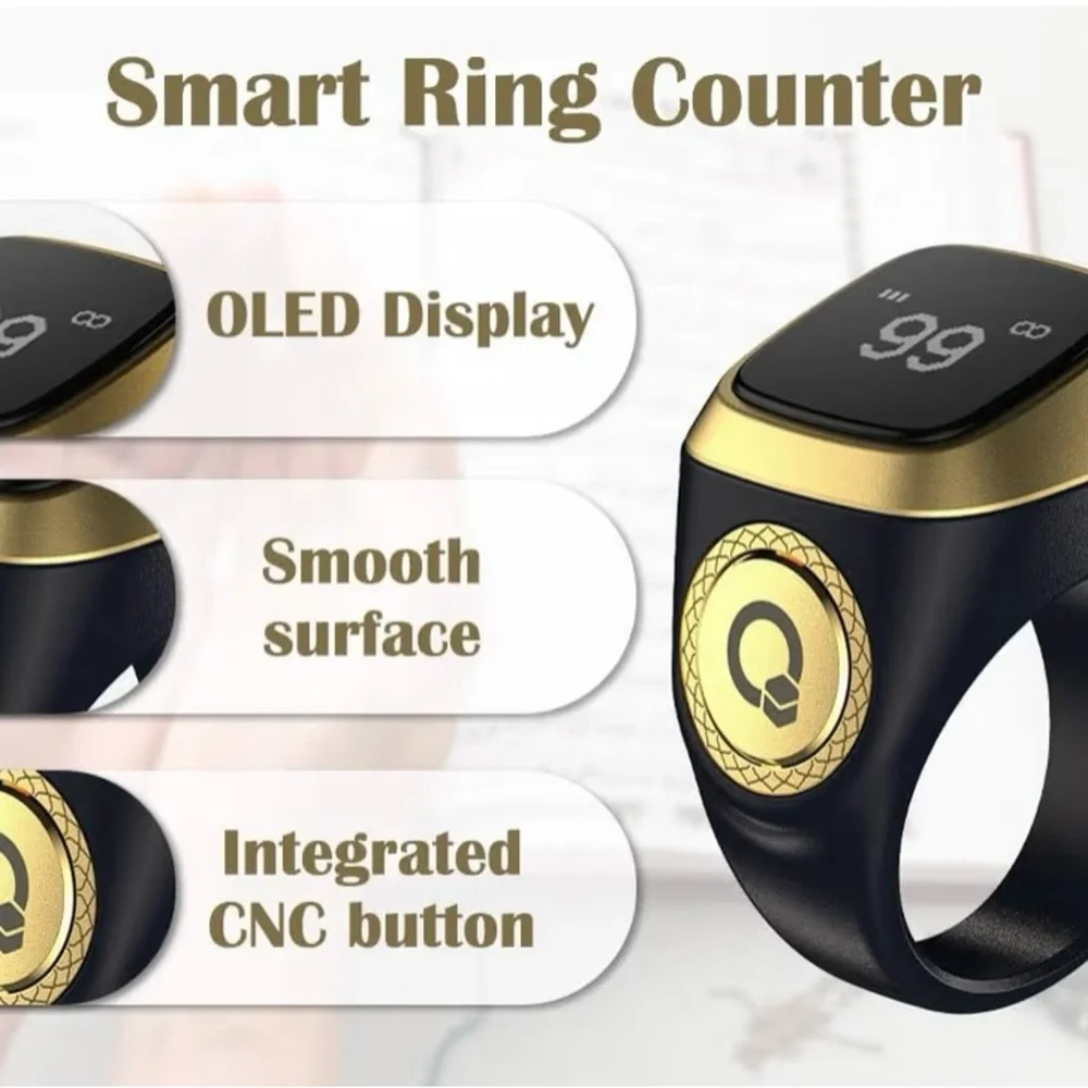Smart Tasbih Ring - Black and Gold